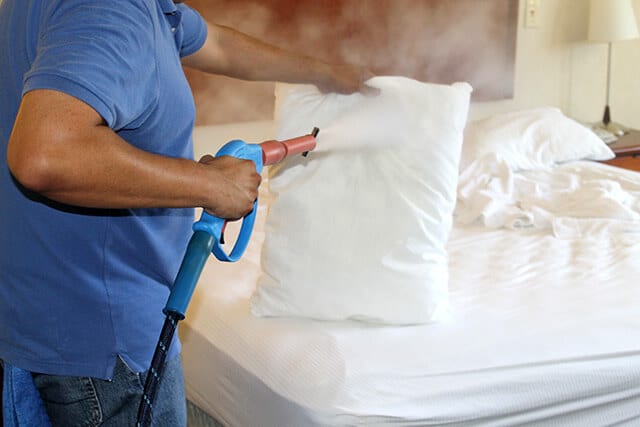 Optima Steamer being used to steam a pillow