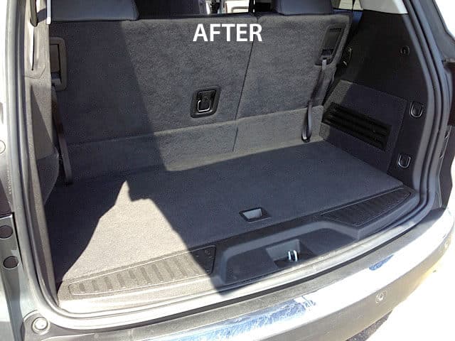 A spotless van trunk after cleaning it with an Optima Steamer. 